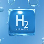 "H2 Hydrogen" titled water bubble cube on a blue background