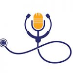 Vector drawing of microphone with a stethoscope wrapped around it