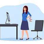 Illustration of woman with lower back pain from sitting all day at her desk