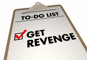 3D illustration of a clipboard with a to-do list that contains only one item: Get Revenge.
