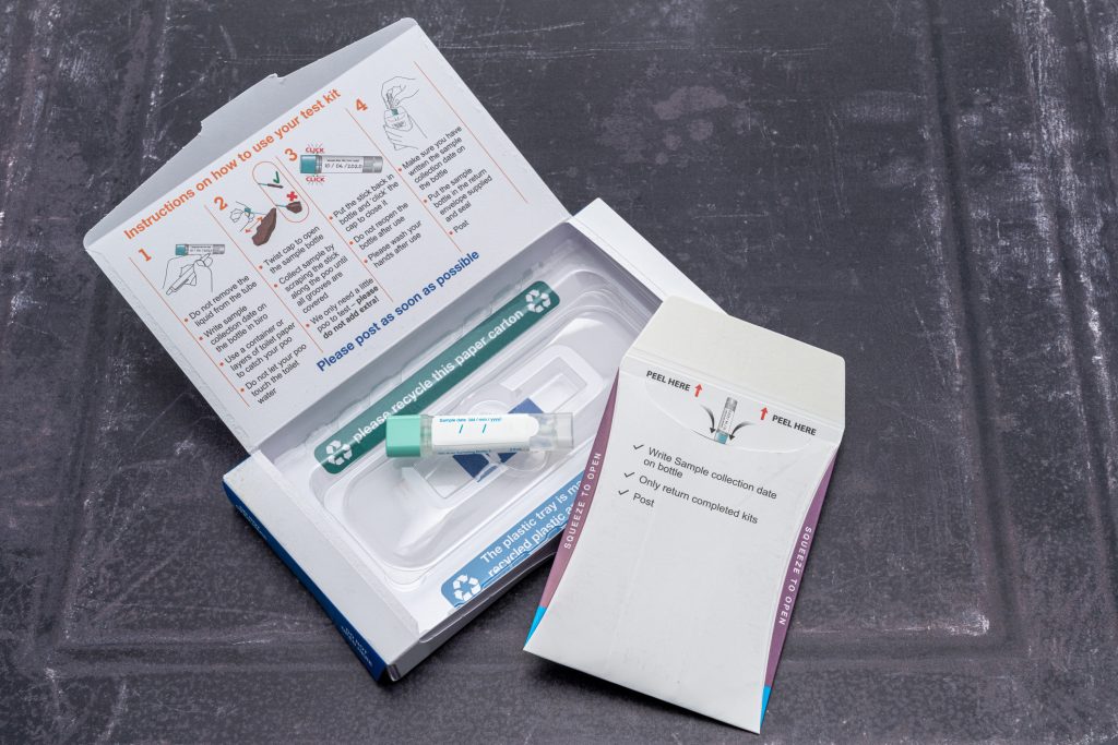 A new unused bowel cancer home testing kit