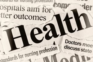 Newspaper headlines all dealing with hospitals and the medical profession is headed "Health"
