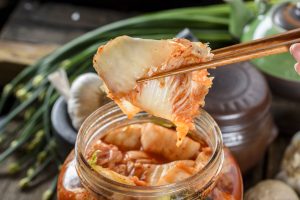 Fresh kimchee in glass jar